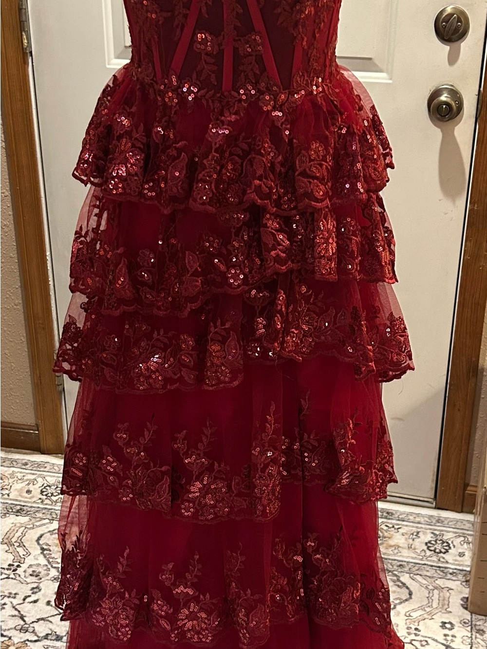 Red Tiered Sequin Lace Special Occasion Dress NWT